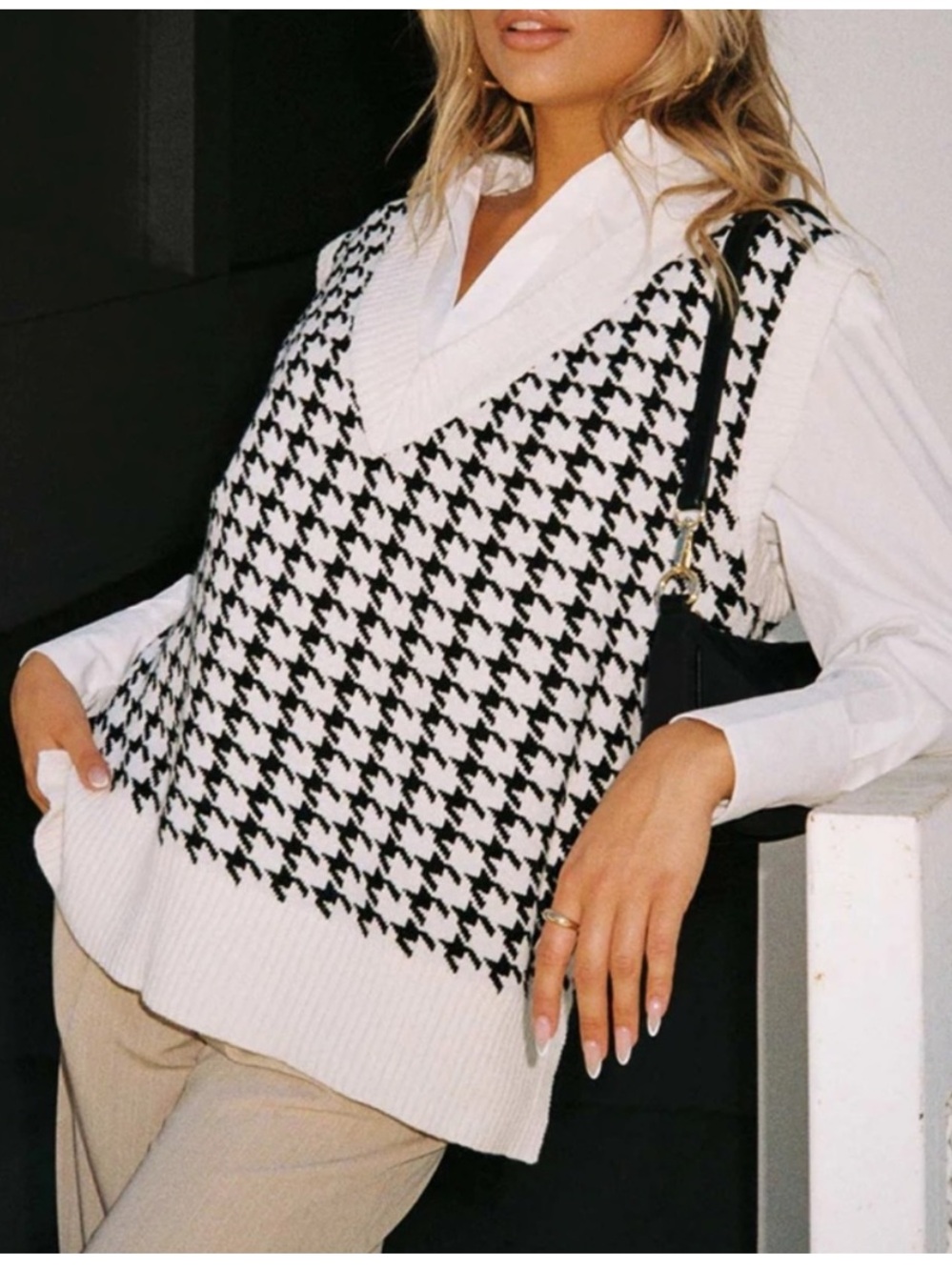 NWT Princess Polly Ashton Black & White Houndstooth Sweater Vest - XS/S